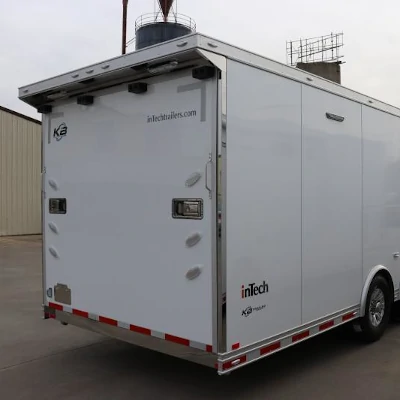 Compact toy hauler trailer with a side door and rear ramp